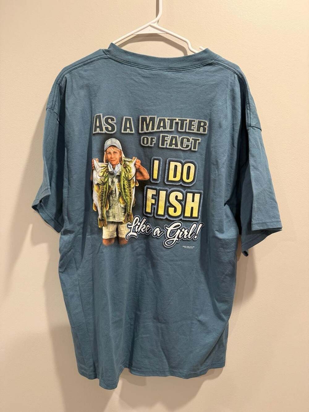 Vintage 2004 Buck Wear Outdoors T-Shirt Blue I Do Fish Like A Girl
